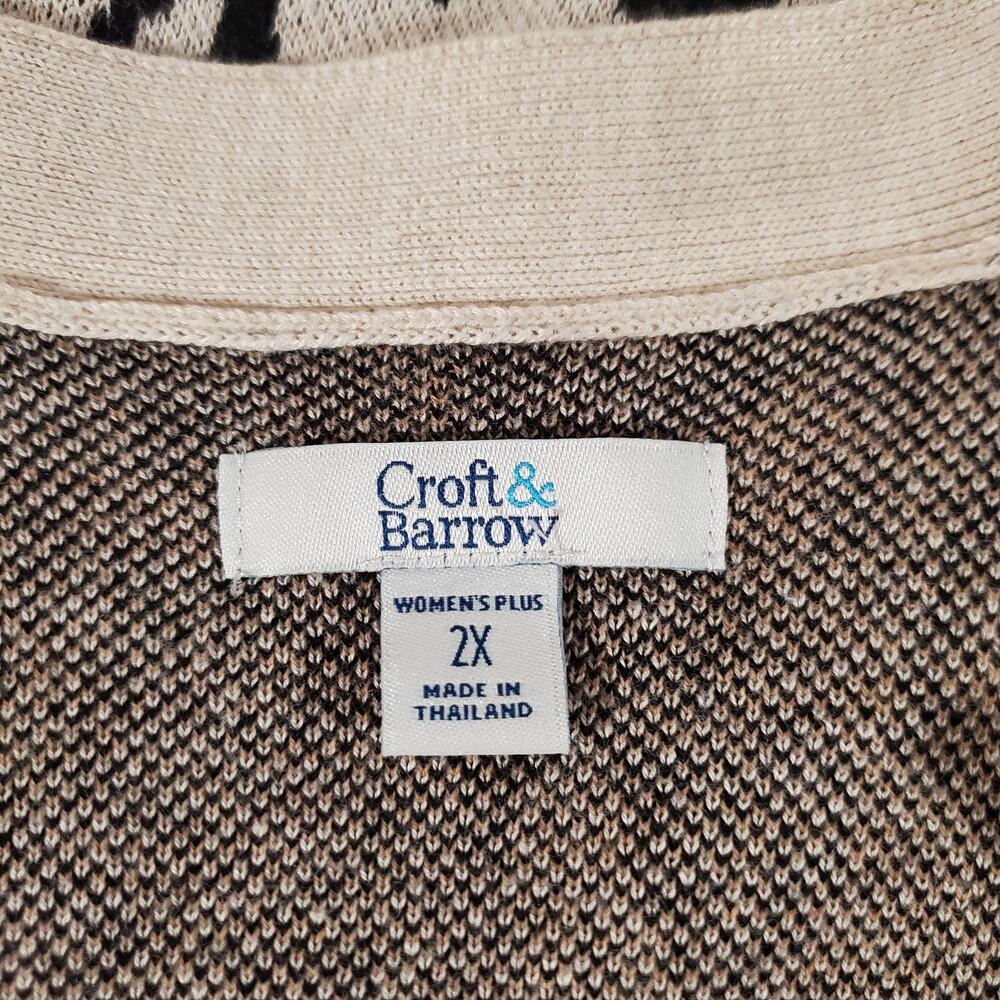 Croft & Barrow Leopard Animal Print Knit Open Cardigan Sweater Size 2X Neutral - Picture 5 of 9